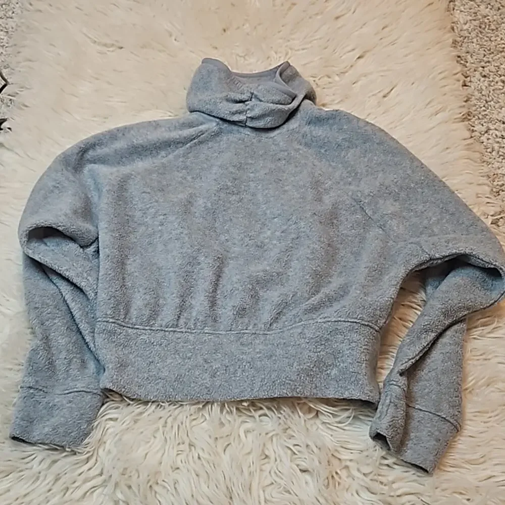 Old Navy Active Grey Funnel Neck Fleece Crop Pullover sweatshirt